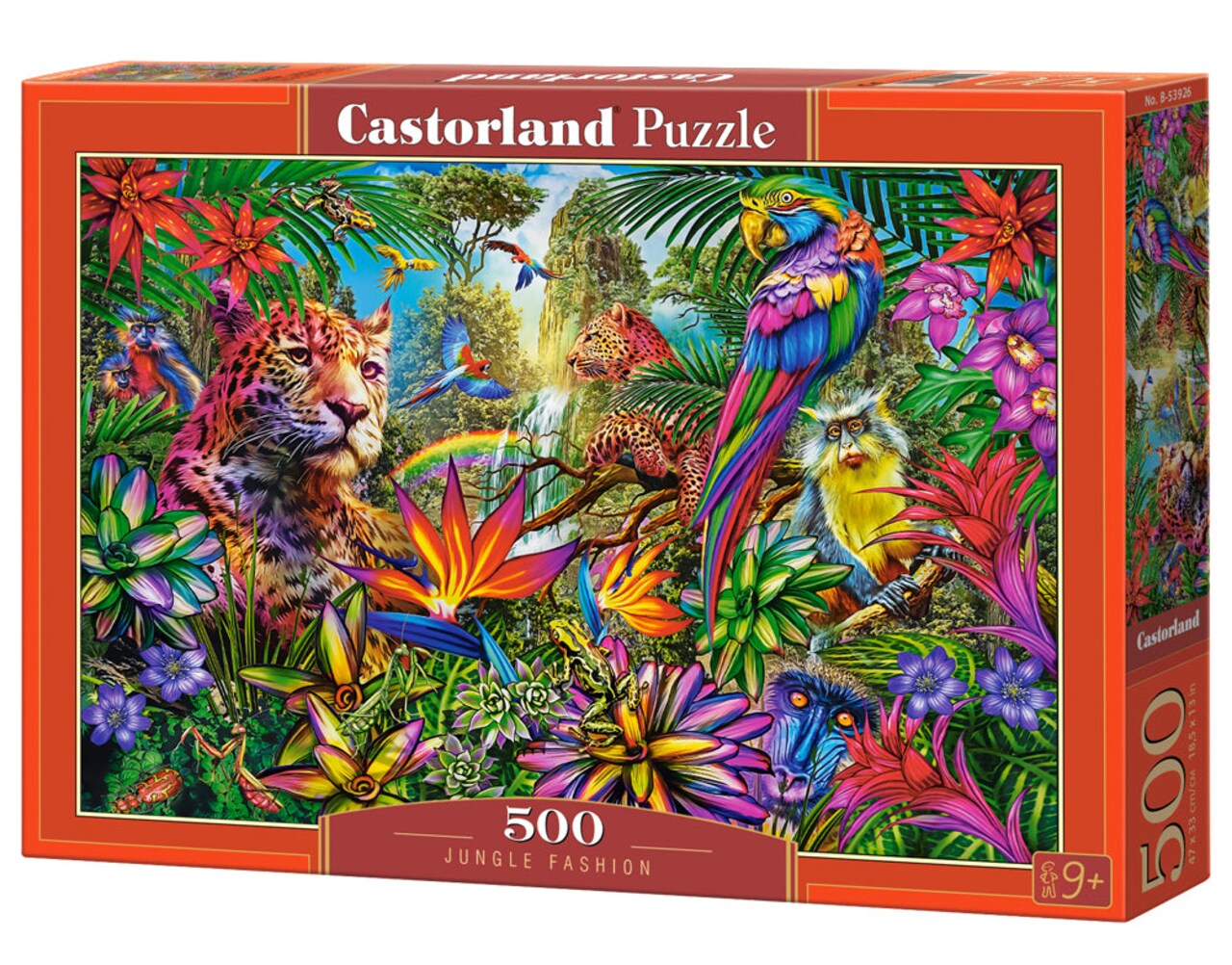 500 Piece Jigsaw Puzzle, Jungle Fashion, Animal puzzles, Vibrant wildlife, Tropical fantasy art., Adult Puzzle, Castorland B-53926